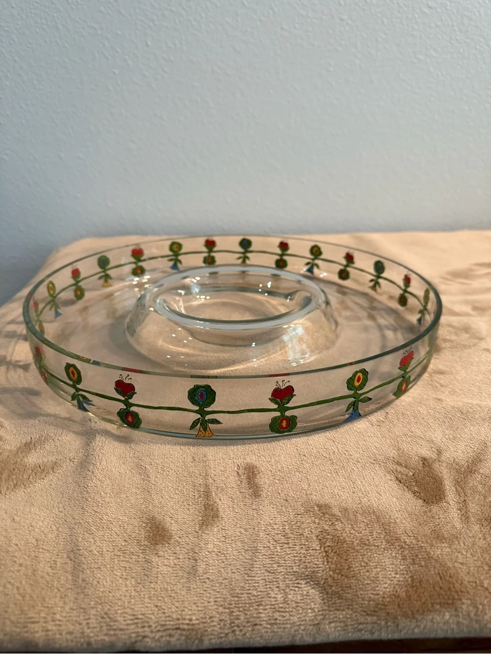 Glass Divided Server with Colorful Floral Motif